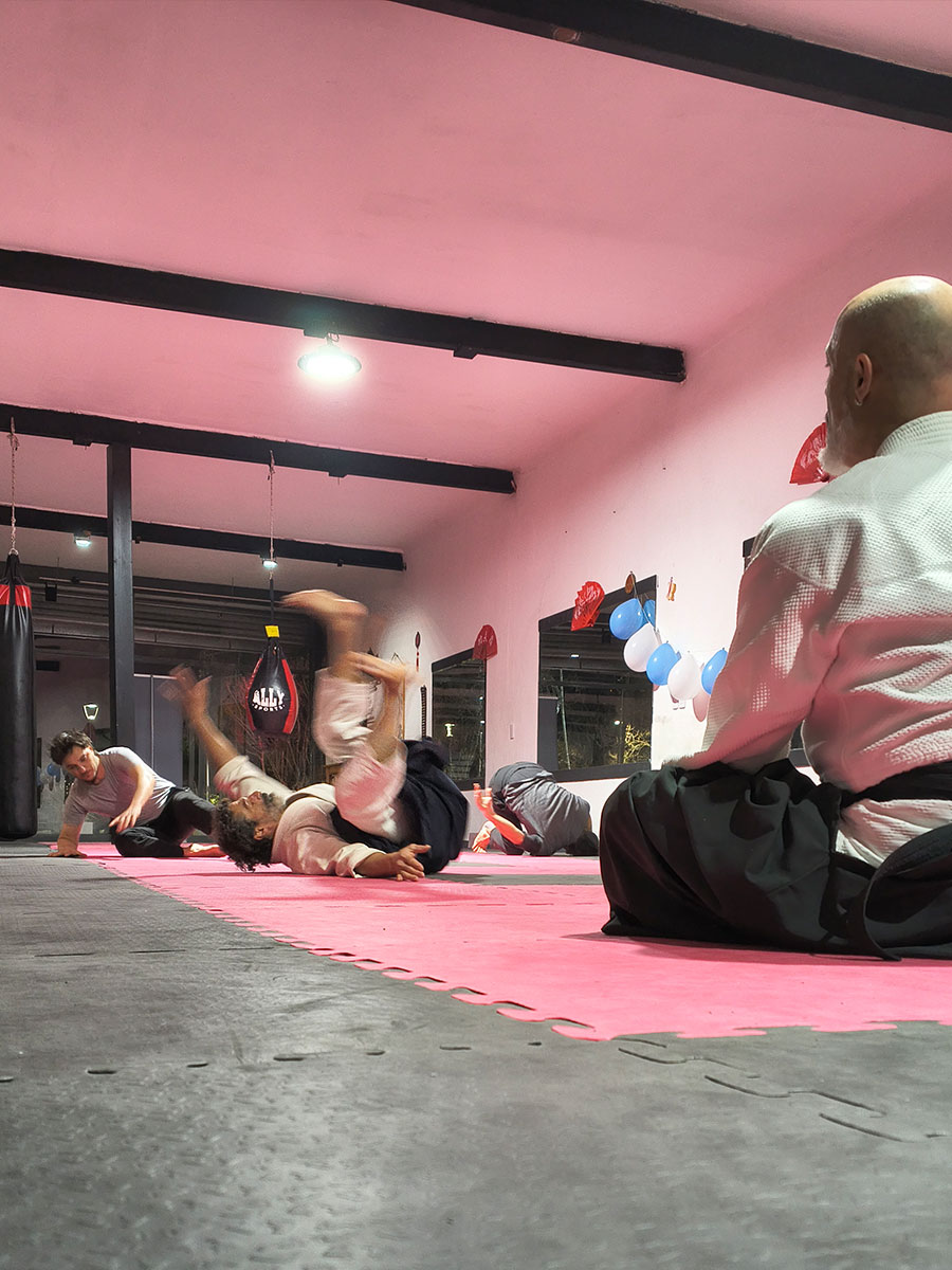 Alumnos practicando técnicas de Aikidō en clase grupal